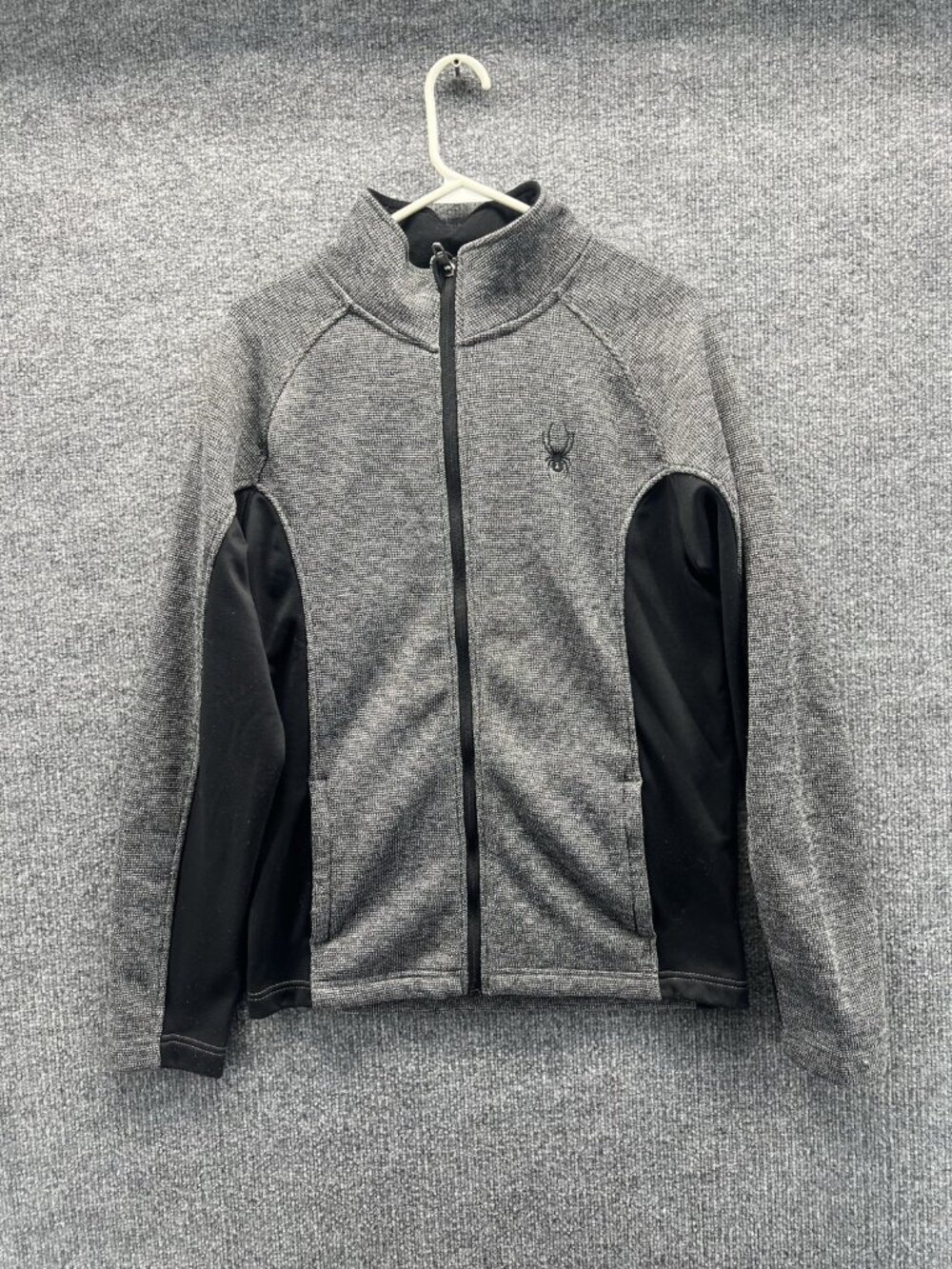 Spyder Fleece Jacket Mens Medium Gray Black Full Zip Stretch Ski Outdoor Winter